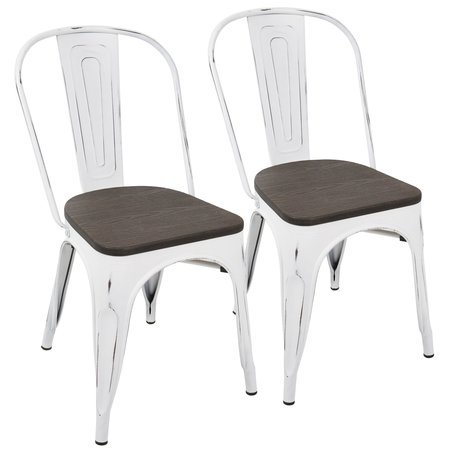 LUMISOURCE Oregon Stackable Dining Chair in Vintage White, Espresso, PK 2 DC-OR VW+E2